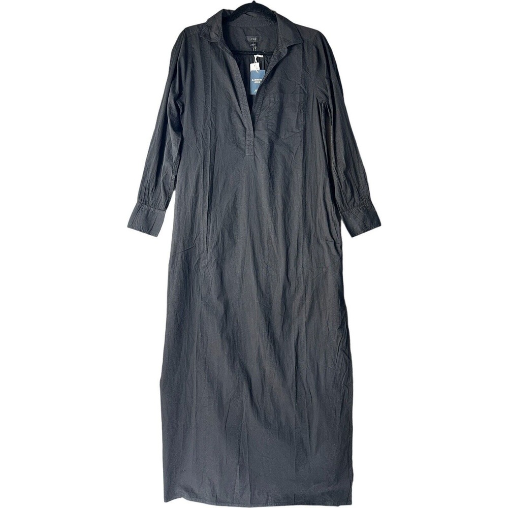 J.Crew Garment Dyed Cotton Poplin Shirt Dress Long Small Black NEW